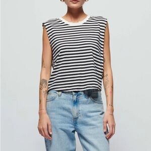 Nation LTD Collins Crewneck Muscle Tank Womens L City Stripe Black Cream